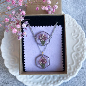 Zestaw z wrzosami bransoletka i zawieszka