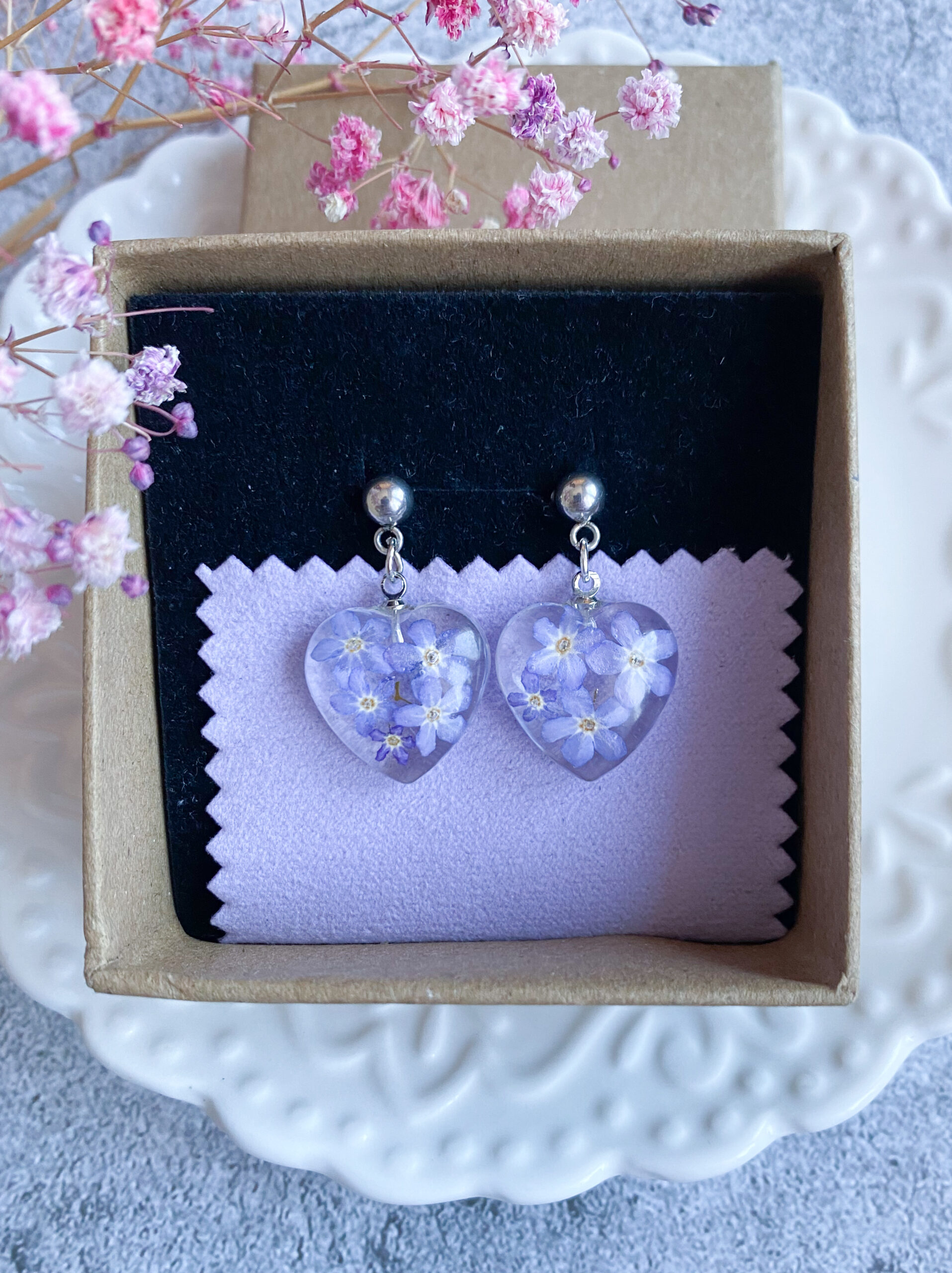 Kolczyki serca z niezapominajkami - obrazek 7