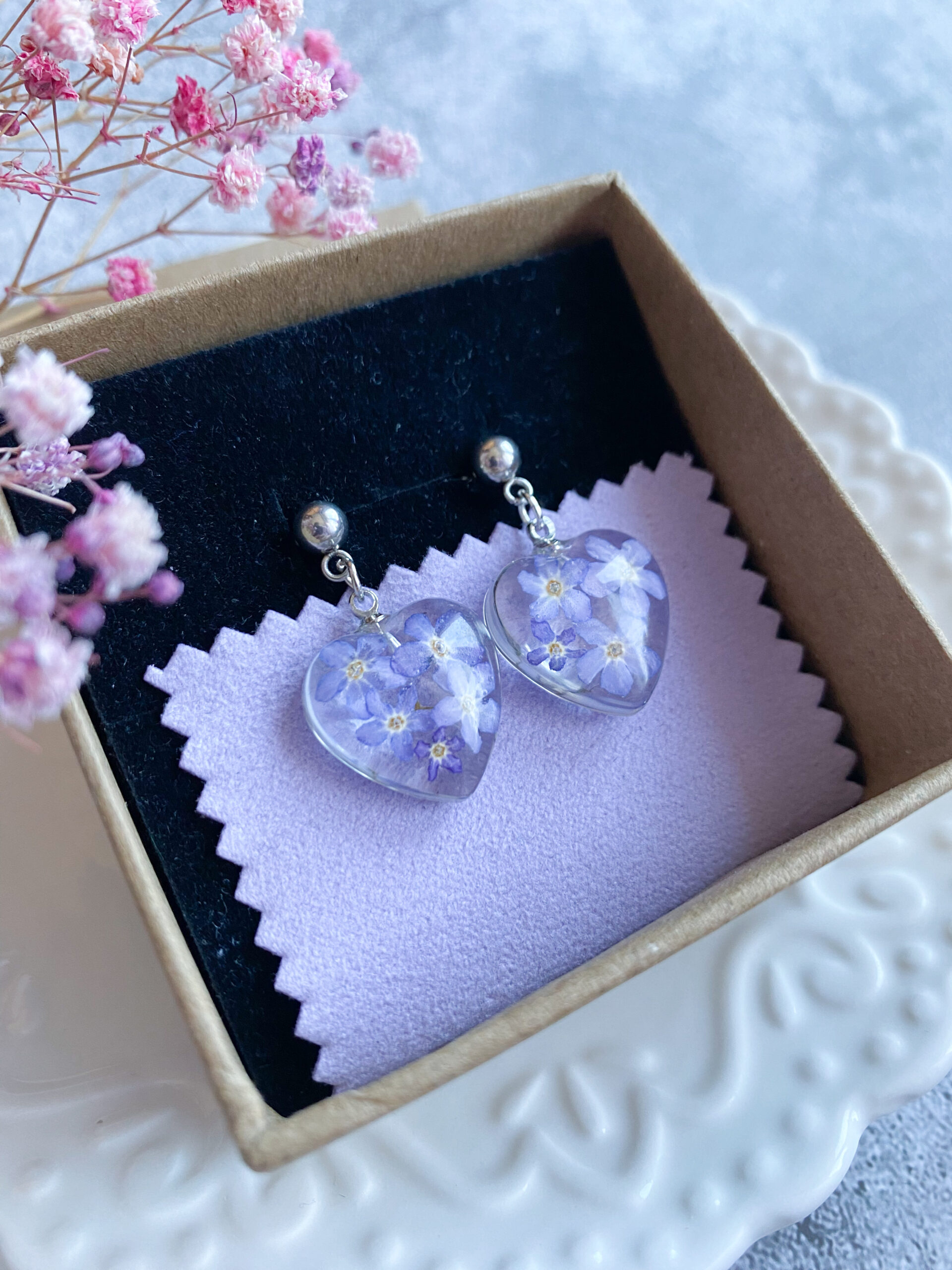 Kolczyki serca z niezapominajkami - obrazek 6