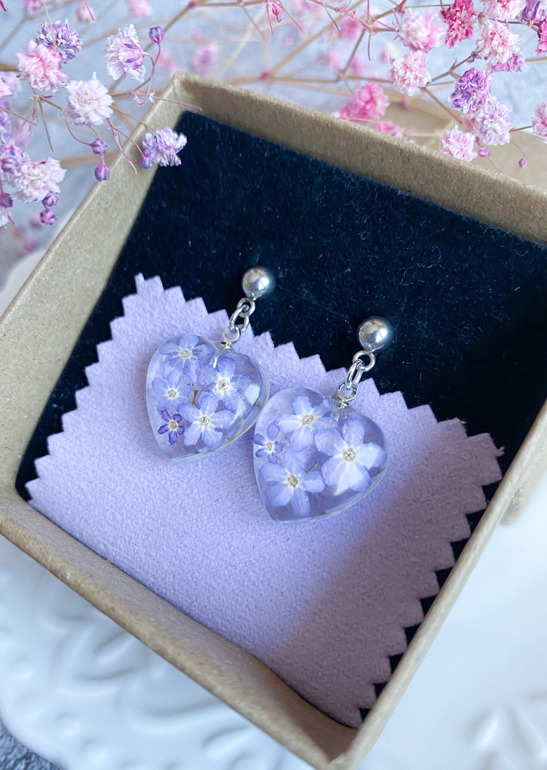 Kolczyki serca z niezapominajkami - obrazek 5