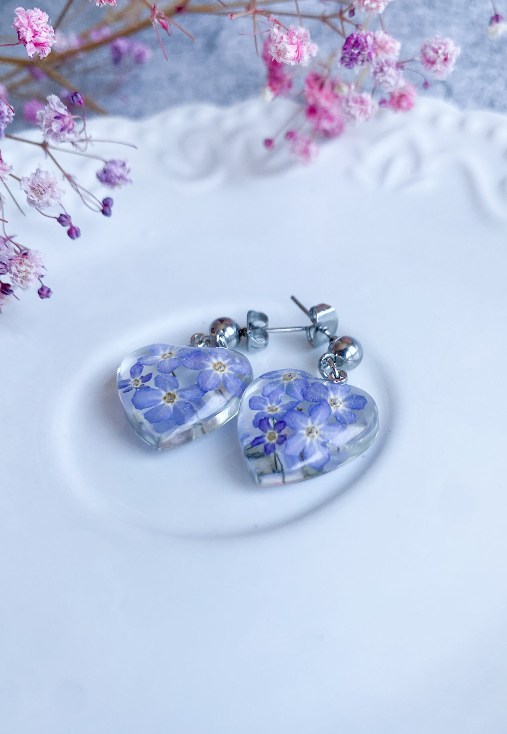 Kolczyki serca z niezapominajkami - obrazek 3